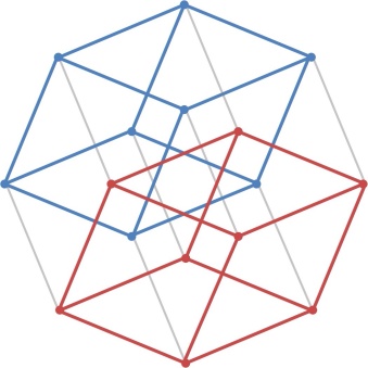Two-dimensional representation of a tesseract. Image via xxx