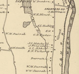 Map detail showing Amoskeag, Co., Sebbins Brook, and multiple Darrah places